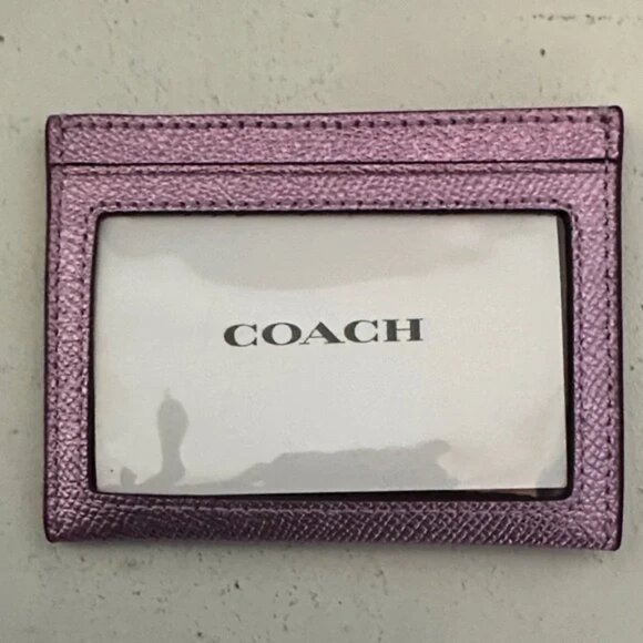 NWOT Authentic Coach Metallic Pink Leather Slim ID Card Case - Picture 2 of 4